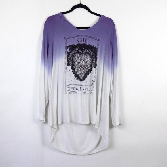 Torrid t-shirt Hoodie Feather Heart Size 3X Super Soft Purple White Long Sleeve - Picture 1 of 5